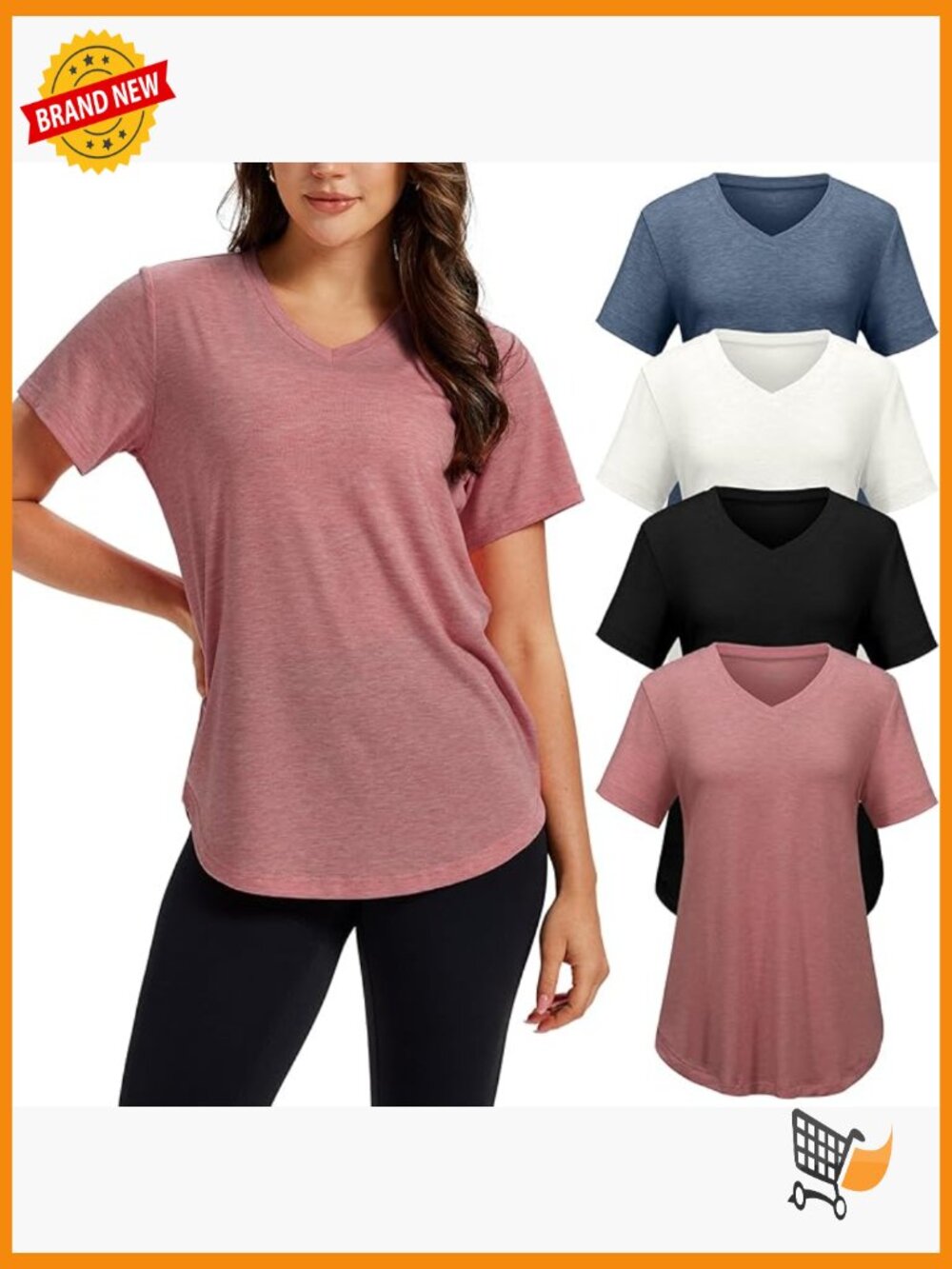 4 Pack V Neck T Shirts for Women Basic Tees Casual Short Sleeve Loose Fit Plus